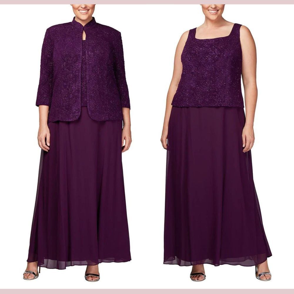 NWT $229 Alex Evenings [ 16W ] Mock Two-Piece Gown with Jacket in Eggplant #J717